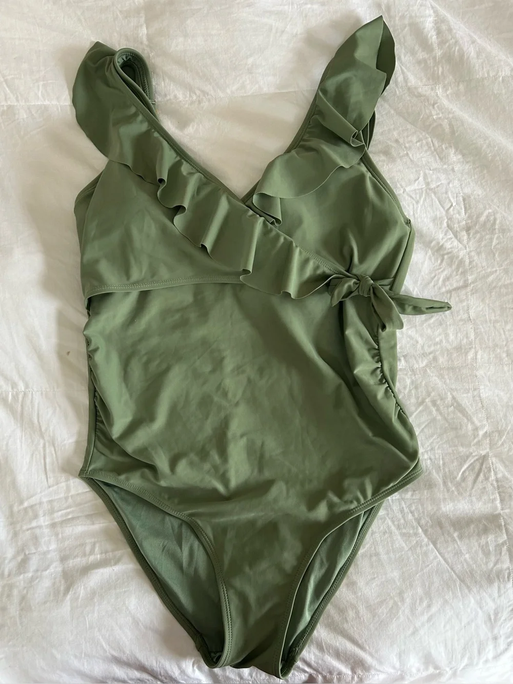 Kindred Bravely Olive Green Ruffle-Tie One-Piece Swimsuit